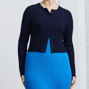 Everlane Blue Ribbed Cropped Cardigan